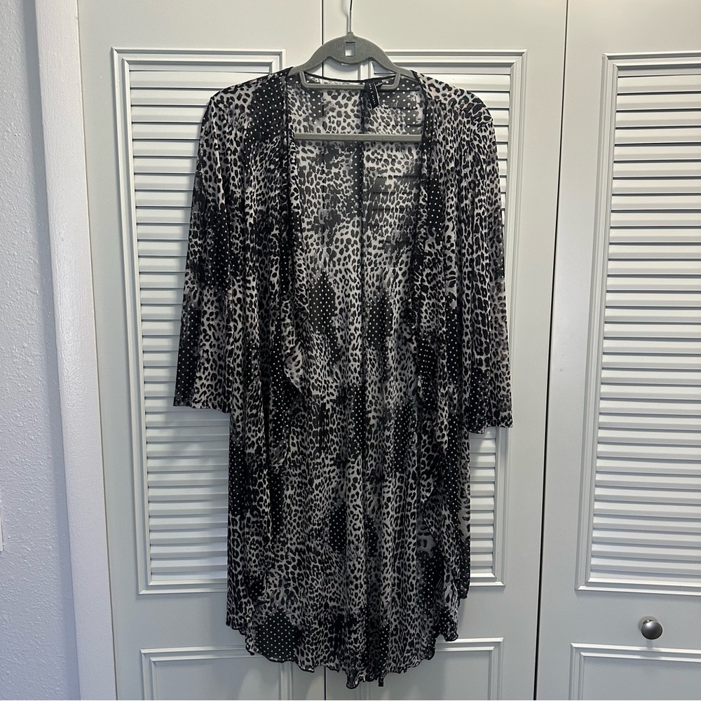 bebe Black and White Leopard Print Open Cardigan